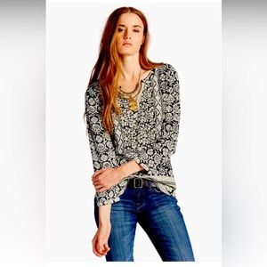 LUCKY BRAND 🍀 Women’s bohemian hippie boho Block Floral Top ~ Size XL